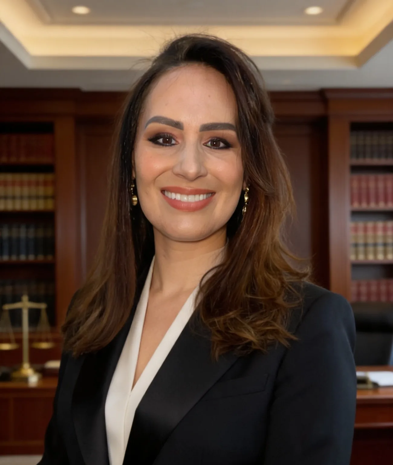 Retrato de apresentação profissional da Dra. Fernanda Siqueira, sorrindo em ambiente de escritório